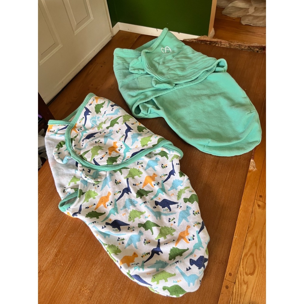 Swaddle Me Sleep Sack Lot Of 2 Size Small Medium Green Dinosaur Baby